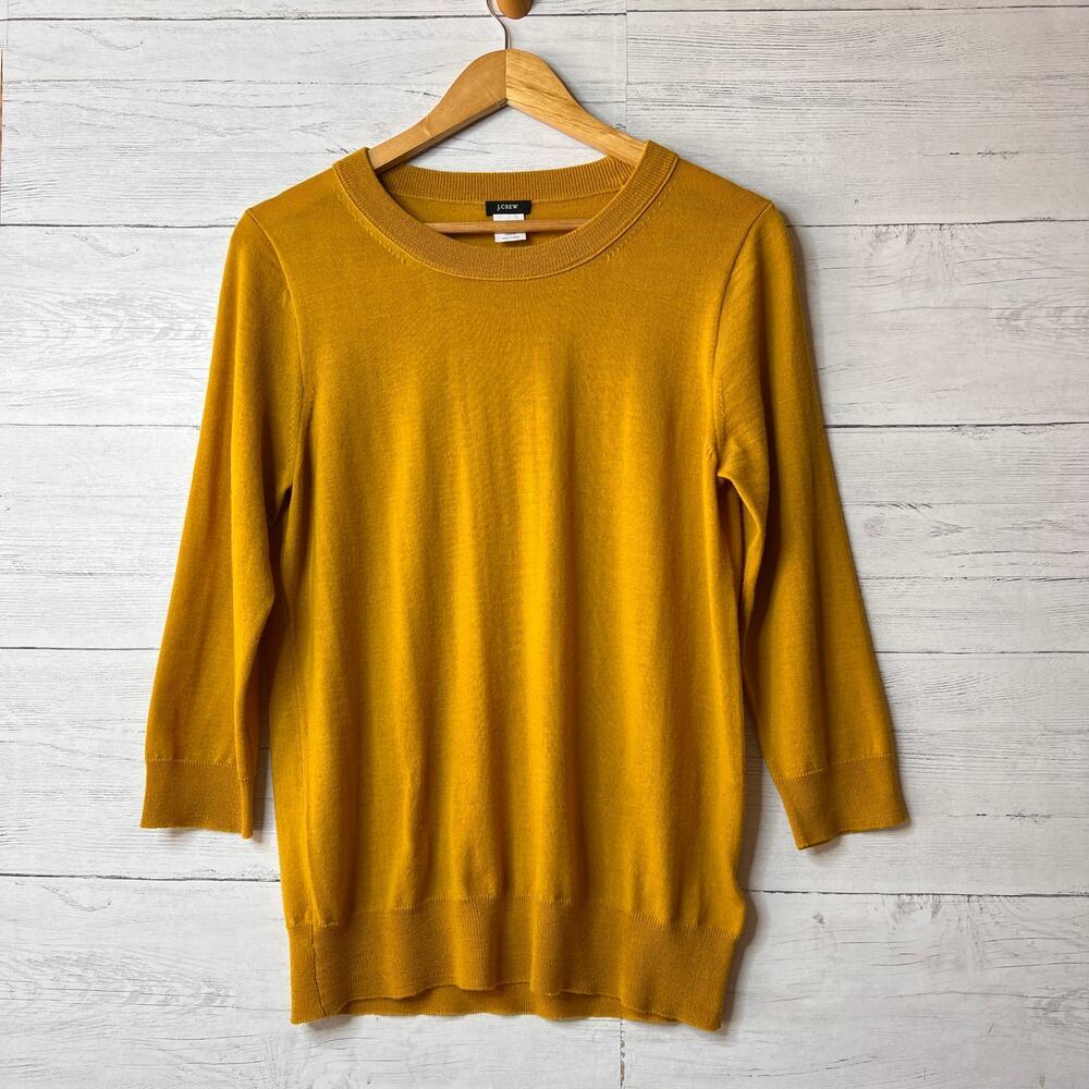 J Crew Sweater Womens Size Medium Mustard Gold Yellow 100% Merino Wool Autumn